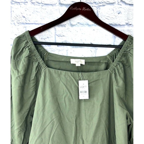 New Loft Army Green Size XL Boho Top Short Sleeve Babydoll Blouse Square Neck U4 - Picture 11 of 12